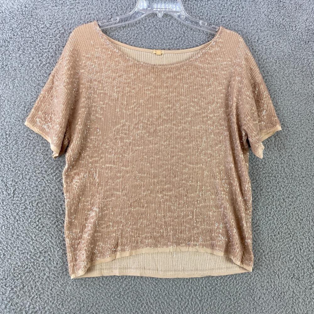 J Crew Glitter Shirt Womens S  Top Beige Sequins Pullover Knit Glam Preppy Party